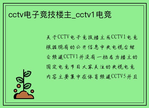 cctv电子竞技楼主_cctv1电竞